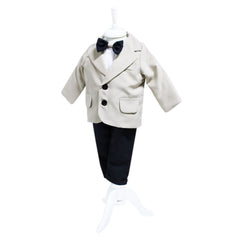 Costum crem pentru botez, 5 piese, camasa, papion, pantaloni, sacou, bascuta pentru baieti, REC45