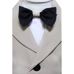 Costum crem pentru botez, 5 piese, camasa, papion, pantaloni, sacou, bascuta pentru baieti, REC45