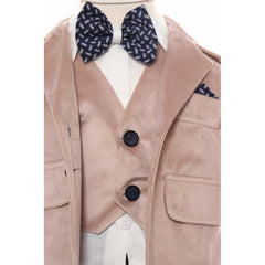 Costum crem pentru botez, sacou din catifea, 5 piese, Recostore, REC2100
