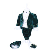 Costum de print, catifea verde, pentru botez, 5 piese, camasa, sacou, pantaloni, palarie, botosi, pentru baieti, REC1127