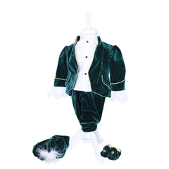 Costum de print, catifea verde, pentru botez, 5 piese, camasa, sacou, pantaloni, palarie, botosi, pentru baieti, REC1127