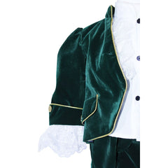 Costum de print, catifea verde, pentru botez, 5 piese, camasa, sacou, pantaloni, palarie, botosi, pentru baieti, REC1127