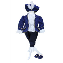 Costum de print pentru botez, bleumarin, 5 piese, sacou, pantaloni, camasa, botosei si bascuta, Recostore, REC1661