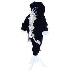 Costum din catifea Micul Print, bleumarin, pentru botez, 4 piese, camasa, sacou, pantaloni, palarie, pentru baieti, REC2275
