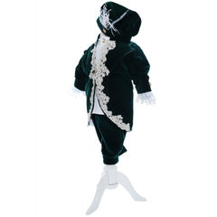 Costum din catifea Micul Print, verde inchis, pentru botez, 4 piese, camasa, sacou, pantaloni, palarie, pentru baieti, REC2277