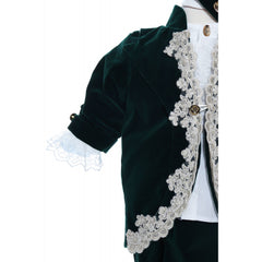 Costum din catifea Micul Print, verde inchis, pentru botez, 4 piese, camasa, sacou, pantaloni, palarie, pentru baieti, REC2277