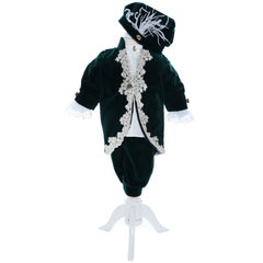 Costum din catifea Micul Print, verde inchis, pentru botez, 4 piese, camasa, sacou, pantaloni, palarie, pentru baieti, REC2277
