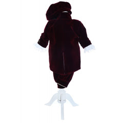 Costum din catifea Micul Print, visiniu, pentru botez, 4 piese, camasa, sacou, pantaloni, palarie, pentru baieti, REC2276