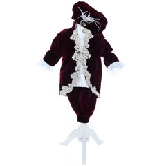 Costum din catifea Micul Print, visiniu, pentru botez, 4 piese, camasa, sacou, pantaloni, palarie, pentru baieti, REC2276