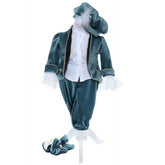 Costum din catifea verde smarald, Micul Print, pentru botez, 5 piese, camasa, sacou, pantaloni, palarie si botosei pentru baieti, REC2278