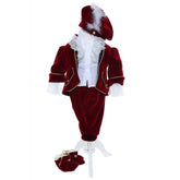 Costum din catifea visiniu, Micul Print, pentru botez, 5 piese, camasa, sacou, pantaloni, palarie si botosei pentru baieti, REC2280