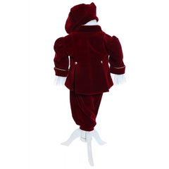 Costum din catifea visiniu, Micul Print, pentru botez, 5 piese, camasa, sacou, pantaloni, palarie si botosei pentru baieti, REC2280