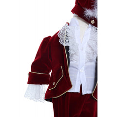Costum din catifea visiniu, Micul Print, pentru botez, 5 piese, camasa, sacou, pantaloni, palarie si botosei pentru baieti, REC2280