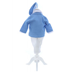 Costum elegant de culoare bleu deschis pentru botez, 5 piese, sacou, pantaloni, camasa, bascuta si papion, Recostore, REC2425