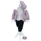 Costum elegant Micul print din Brocart de culoare roz pudrat, 5 piese, sacou, pantaloni, camasa, bascuta si botosei, REC2429