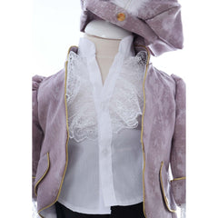 Costum elegant Micul print din Brocart de culoare roz pudrat, 5 piese, sacou, pantaloni, camasa, bascuta si botosei, REC2429