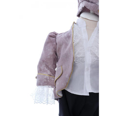 Costum elegant Micul print din Brocart de culoare roz pudrat, 5 piese, sacou, pantaloni, camasa, bascuta si botosei, REC2429