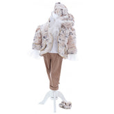 Costum elegant Micul Printisor din catifea de culoare crem, 5 piese, sacou, pantaloni, camasa, bascuta si botosei, REC2432