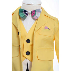 Costum galben elegant pentru bebelusi, sacou din bumbac, 5 piese, Recostore, REC2109