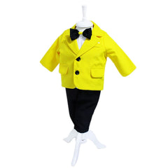 Costum galben pentru botez, 5 piese, camasa, papion, pantaloni, sacou, bascuta pentru baieti, REC43