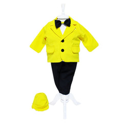 Costum galben pentru botez, 5 piese, camasa, papion, pantaloni, sacou, bascuta pentru baieti, REC43