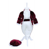 Costum Micul Print, alb-visiniu, pentru botez, 4 piese, camasa, sacou, pantaloni, palarie, pentru baieti, REC1149