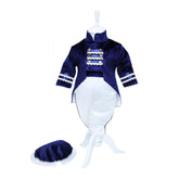 Costum Micul Print, bleumarin-alb, pentru botez, 4 piese, camasa, sacou, pantaloni, palarie, pentru baieti, REC1152