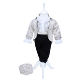 Costum Micul Print, crem-negru, pentru botez, 4 piese, camasa, sacou, pantaloni, palarie, pentru baieti, REC1155