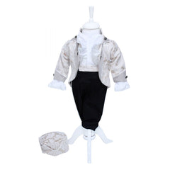 Costum Micul Print, crem-negru, pentru botez, 4 piese, camasa, sacou, pantaloni, palarie, pentru baieti, REC1155