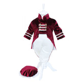 Costum Micul Print, visiniu-alb, pentru botez, 4 piese, camasa, sacou, pantaloni, palarie, pentru baieti, REC1153