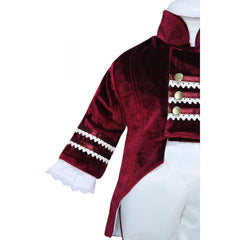 Costum Micul Print, visiniu-alb, pentru botez, 4 piese, camasa, sacou, pantaloni, palarie, pentru baieti, REC1153