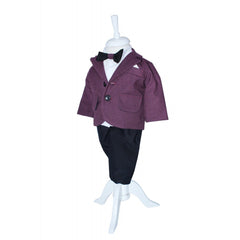 Costum pentru botez, grena-negru, 5 piese, sacou, pantaloni, camasa, papion si bascuta, Recostore, REC1659