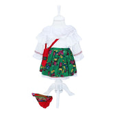 Costum popular alb-verde din zona Maramuresului pentru botez, 4 piese, rochie, fota, traistuta, batic, REC1178