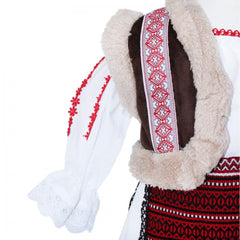 Costum popular de fetite pentru botez cu vesta imblanita, 5 piese, alb-rosu, REC1606