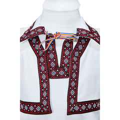 Costum popular pentru botez, alb-crem cu motive traditionale, 4 piese, camasa, vesta, pantaloni, caciulita, pentru baieti, REC1187