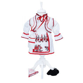 Costum popular pentru botez, alb-rosu cu motive traditionale, 6 piese, bluza, fusta, vesta, batic, botosi si vesta, pentru fete, REC1190