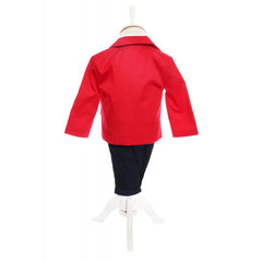 Costum rosu elegant pentru bebelusi, sacou din bumbac, 5 piese, Recostore, REC2107