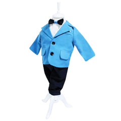 Costum turcoaz pentru botez, 5 piese, camasa, papion, pantaloni, sacou, bascuta pentru baieti, REC42
