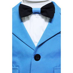 Costum turcoaz pentru botez, 5 piese, camasa, papion, pantaloni, sacou, bascuta pentru baieti, REC42