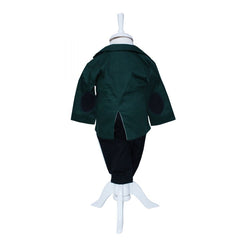 Costum Verde-bleumarin pentru botez, 5 piese, camasa, papion, pantaloni cu bretele, sacou, bascuta pentru baieti, REC1144