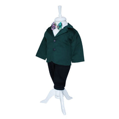 Costum Verde-bleumarin pentru botez, 5 piese, camasa, papion, pantaloni cu bretele, sacou, bascuta pentru baieti, REC1144