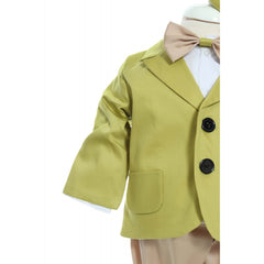 Costum verde olive din bumbac pentru botez, 5 piese, camasa, sacou, pantaloni, palarie si papion pentru baieti, REC2282