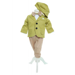 Costum verde olive din bumbac pentru botez, 5 piese, camasa, sacou, pantaloni, palarie si papion pentru baieti, REC2282