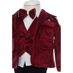 Costum visiniu pentru botez, sacou din catifea, 5 piese, Recostore, REC2097