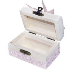 Cutiuta cufar din lemn cu dantela roz pudrat pentru prima suvita a bebelusului, 10x5x5 cm, REC310