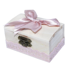 Cutiuta cufar din lemn cu dantela roz pudrat pentru prima suvita a bebelusului, 10x5x5 cm, REC310