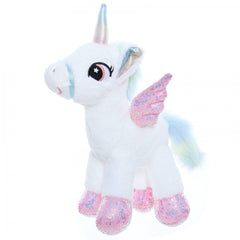 Jucarie de plus, unicorn alb cu paiete, 30x23x18 cm, Recostore, REC2311