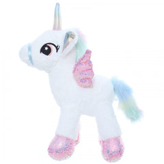 Jucarie de plus, unicorn alb cu paiete, 30x23x18 cm, Recostore, REC2311