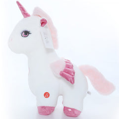 Jucarie de plus, unicorn alb cu sunet, 30x17x17 cm, Recostore, REC2309