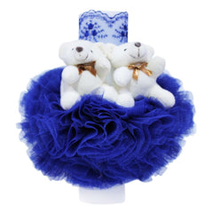 Lumanare albastra cu ursuleti pentru botez, tulle albastru si broderie, 20x7 cm, REC161